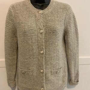 Vintage Y2K Cleo Women's Beige Cardigan with Metallic Buttons